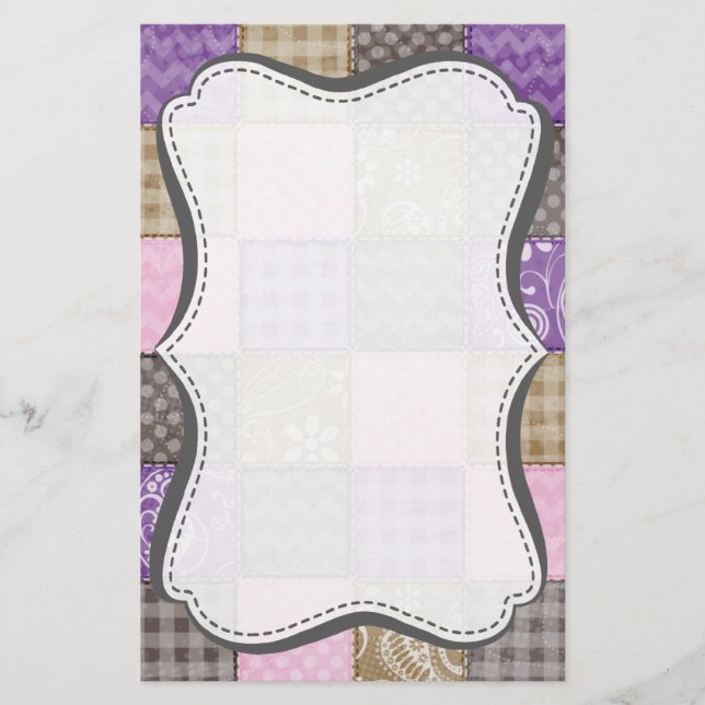 Light Pink, Purple, & Taupe Quilted Look Stationery (Front)