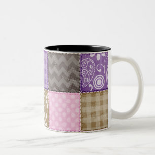 Light Pink, Purple, & Taupe Quilted Look Two-Tone Coffee Mug