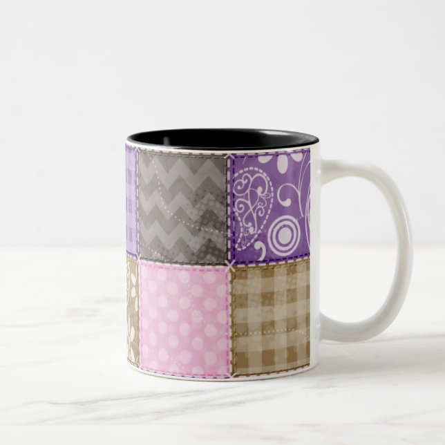 Light Pink, Purple, & Taupe Quilted Look Two-Tone Coffee Mug (Right)
