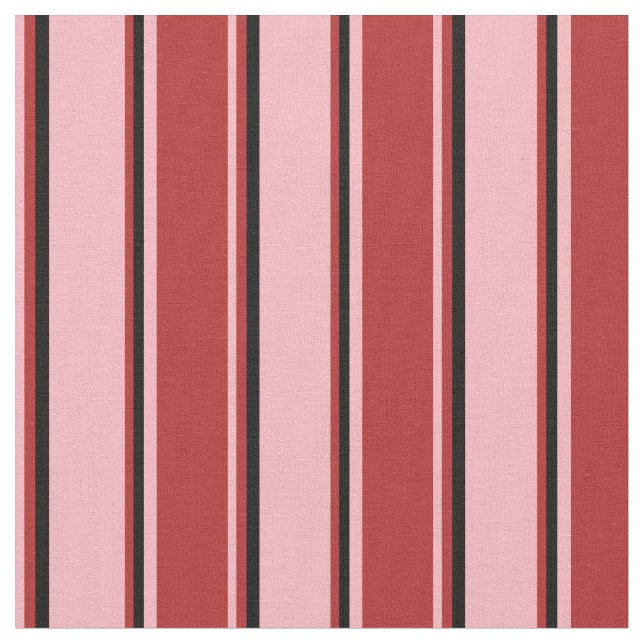 Light Pink, Red & Black Coloured Stripes Fabric (Close Up)