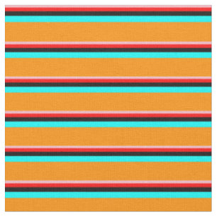 Light Pink, Red, Black, Cyan & Dark Orange Lines Fabric