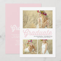Light Pink Retro Script Three Photo Graduation