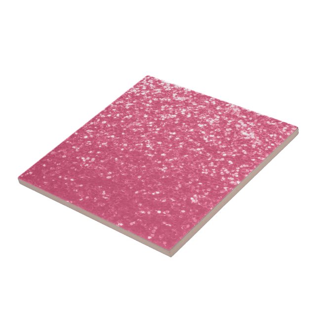 Light pink rose faux sparkles glitter ceramic tile (Side)