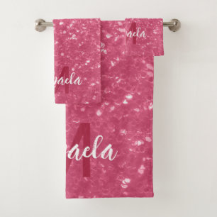 Light pink rose faux sparkles glitter Monogram Bath Towel Set