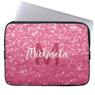 Light pink rose faux sparkles glitter Monogram Laptop Sleeve