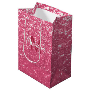 Light pink rose faux sparkles glitter Monogram Medium Gift Bag