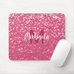 Light pink rose faux sparkles glitter Monogram Mouse Pad