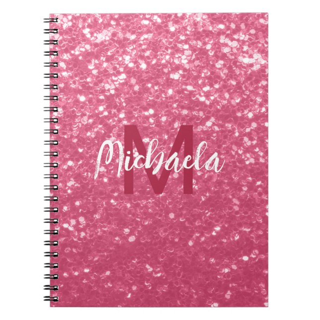 Light pink rose faux sparkles glitter Monogram Notebook (Front)