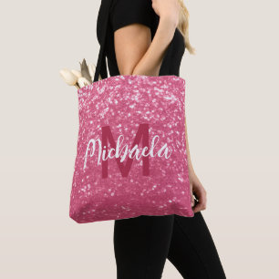 Light pink rose faux sparkles glitter Monogram Tote Bag