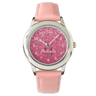 Light pink rose faux sparkles glitter Monogram Watch