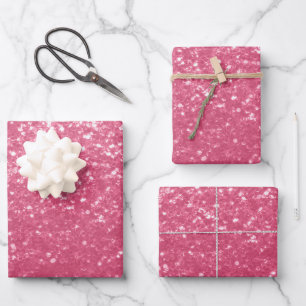 Light pink rose faux sparkles glitter wrapping paper sheet