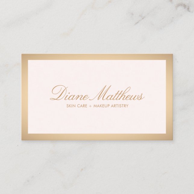 Light Pink , Rose Gold Border Skin Care Spa Business Card (Front)