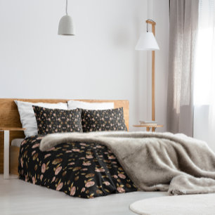 Light Pink Rose Pattern on Black Pillowcase