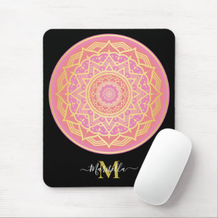 Light Pink, Rose Pink and Gold Boho Mandala  Mouse Pad