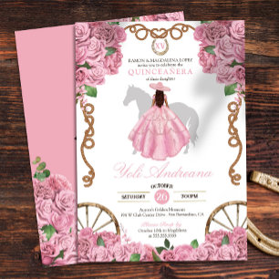 Light Pink Roses Floral Western Charro Quinceanera Invitation