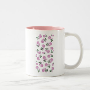 Light pink roses flower pattern on white Two-Tone coffee mug