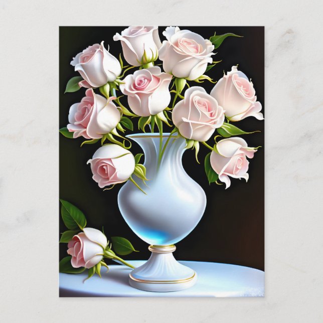 Light pink roses in a crystal vase postcard (Front)