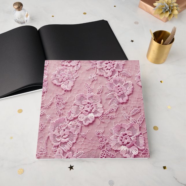 Light Pink Roses Lace Look Guest Book (Front Open)