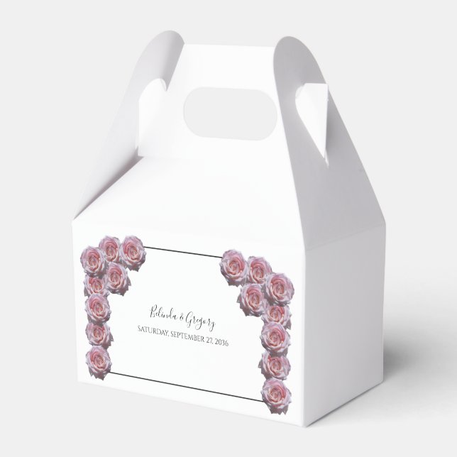 Light Pink Roses Wedding Favour Box (Front Side)