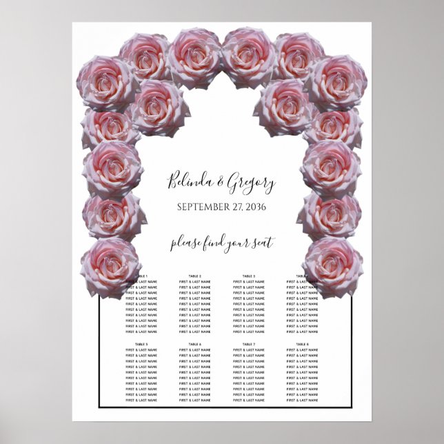 Light Pink Roses Wedding Seating Chart (Front)
