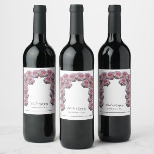 Light Pink Roses Wedding Wine Label