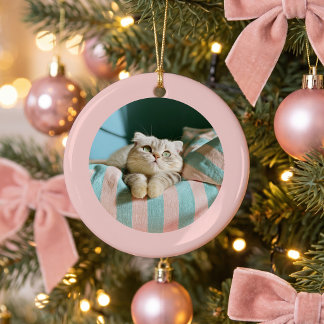 Light Pink Round Photo Border Personalised Ceramic Ornament