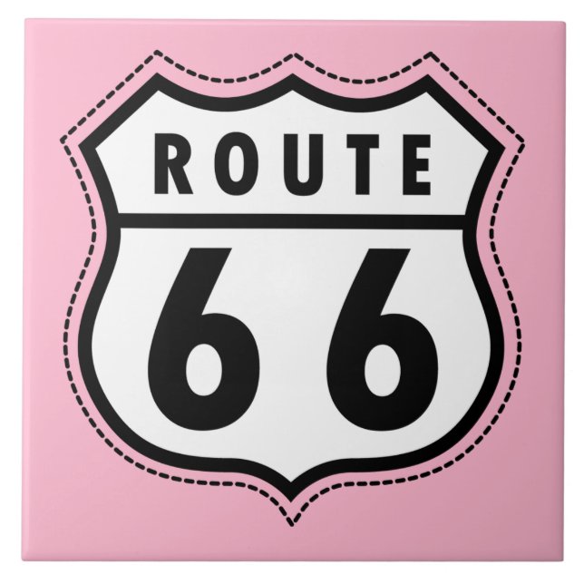 Light Pink Route 66 Road Sign Ceramic Tile (Front)