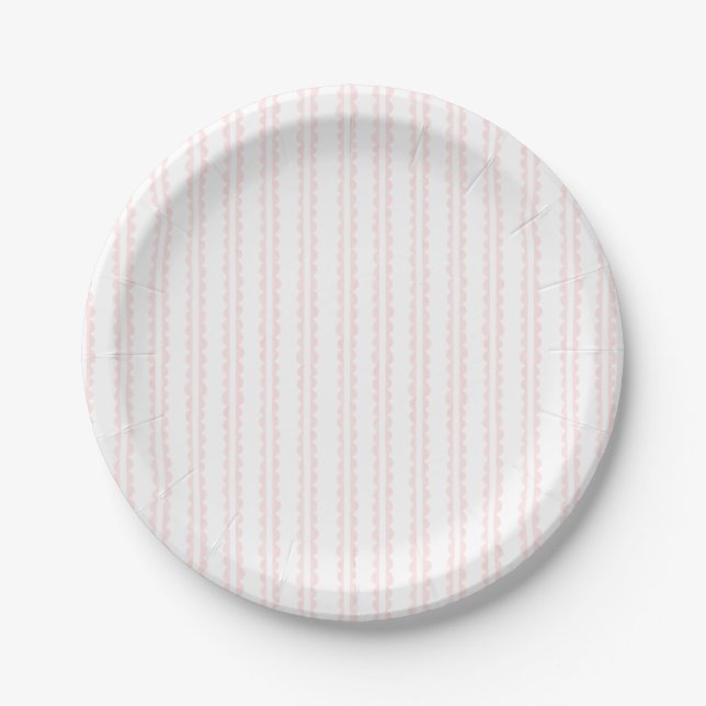 Light Pink Scalloped Stripe | Bridal Shower Paper Plate (Front)