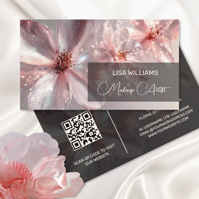 Light Pink Shiny Metallic Flower  Business Card (Creator Uploaded)