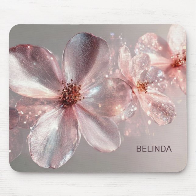 Light Pink Shiny Metallic Flower  Business Card Mouse Pad (Front)