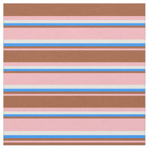Light Pink, Sienna, Blue & White Stripes Fabric