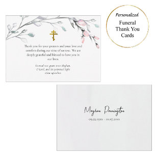 Light Pink Silver Gray Flower Branch Funeral Thank You Card