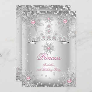 Light Pink Silver Winter Wonderland party Invitation