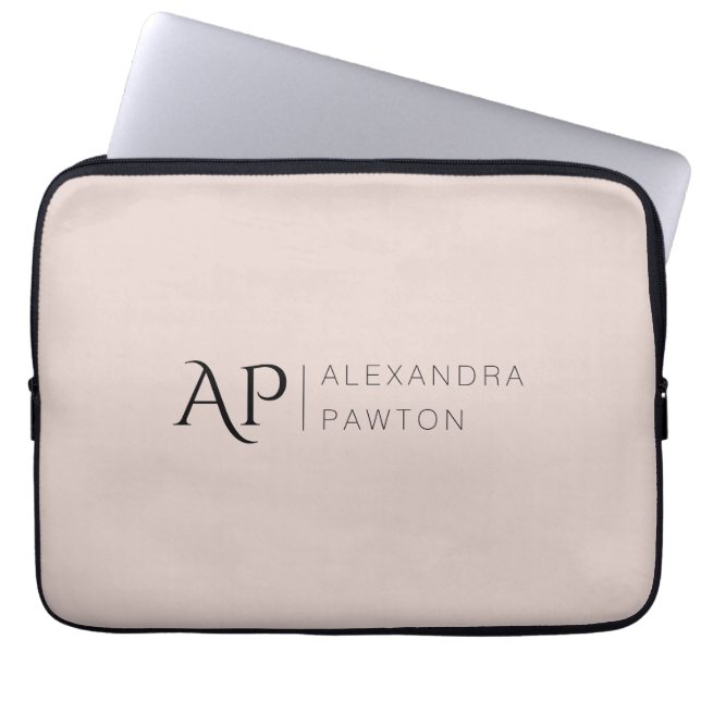 Light Pink Simple Minimalist Personalized Laptop Sleeve (Front)