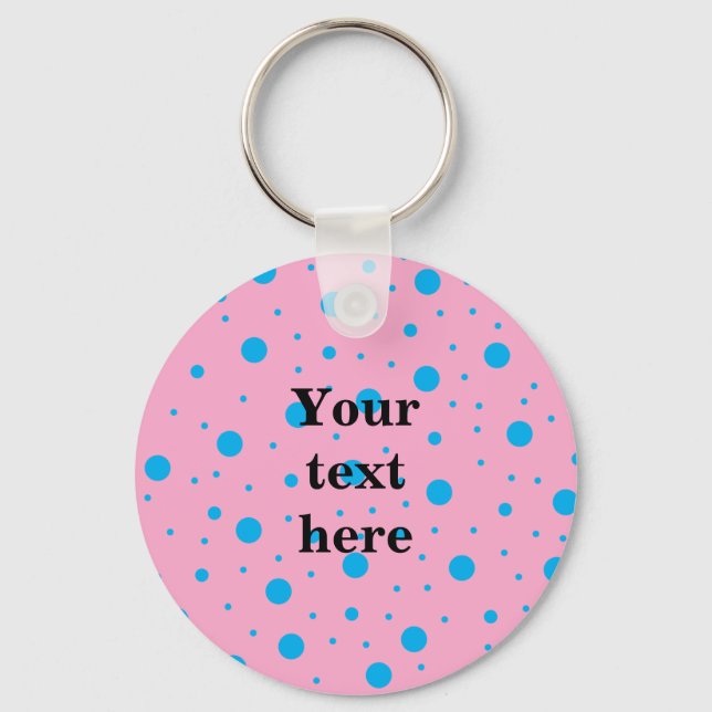 Light pink sky blue tiny and big polka dots key ring (Front)