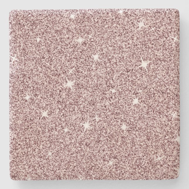 Light Pink Sparkle Star Cute Girly Glitter Pattern Stone Coaster (Front)