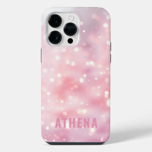Light pink sparkling glitter bokeh name trendy iPhone 14 pro max case