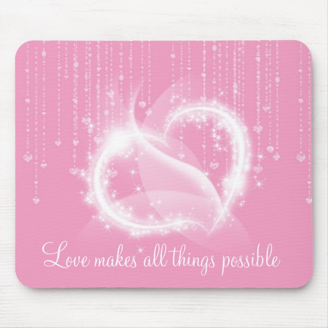 Light Pink Sparkly White Heart Mouse Pad (Front)