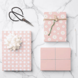 Light Pink Spring Pattern & Solid Wrapping Paper