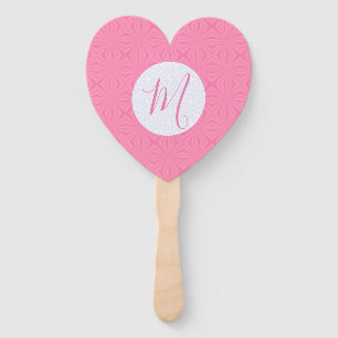 Light Pink Squiggly Squares Personal Initial Heart Hand Fan