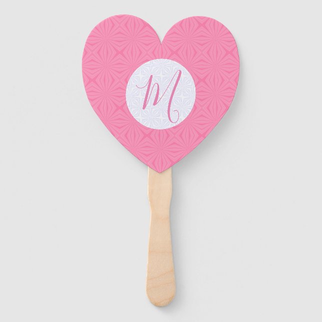 Light Pink Squiggly Squares Personal Initial Heart Hand Fan (Front)