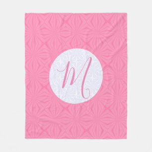 Light Pink Squiggly Squares Personalise Initial Fleece Blanket
