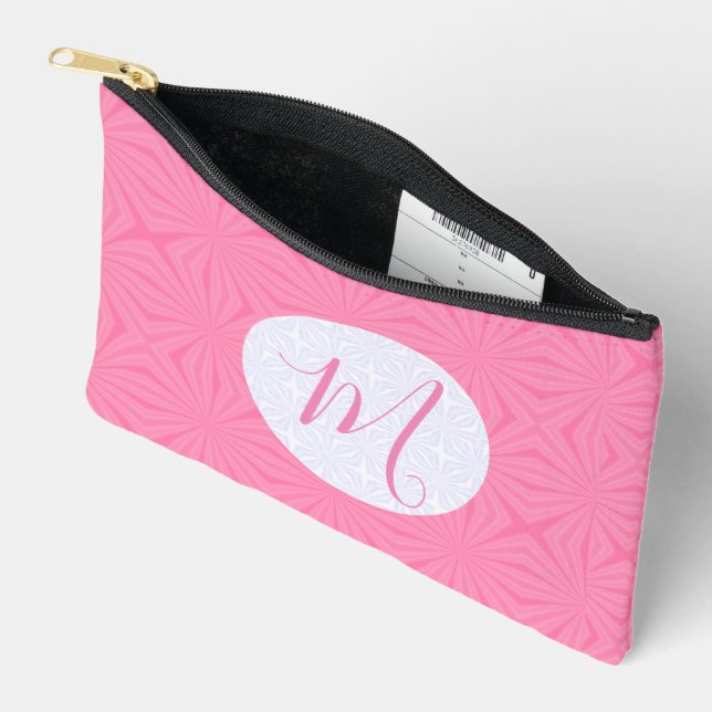 Light Pink Squiggly Squares Personalised Initial Accessory Pouch (Open)