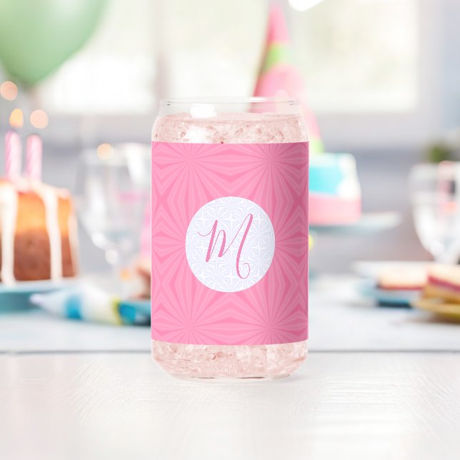 Light Pink Squiggly Squares Personalised Initial  Can Glass (Insitu (Birthday))