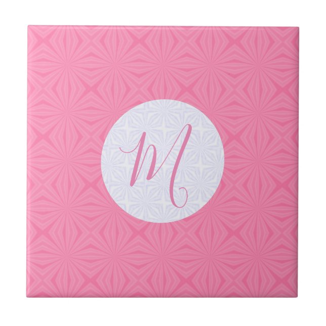 Light Pink Squiggly Squares Personalised Initial  Ceramic Tile (Front)