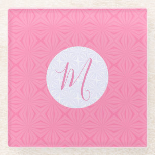 Light Pink Squiggly Squares Personalised Initial Glass Coaster