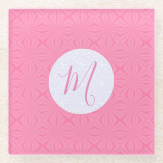 Light Pink Squiggly Squares Personalised Initial Glass Coaster