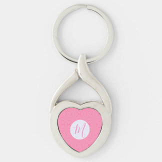 Light Pink Squiggly Squares Personalised Initial Key Ring