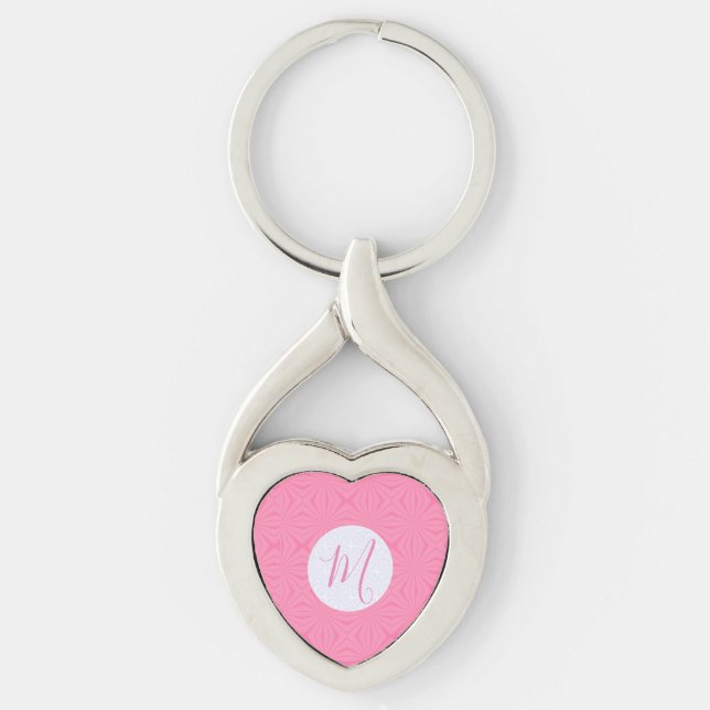 Light Pink Squiggly Squares Personalised Initial Key Ring (Front)
