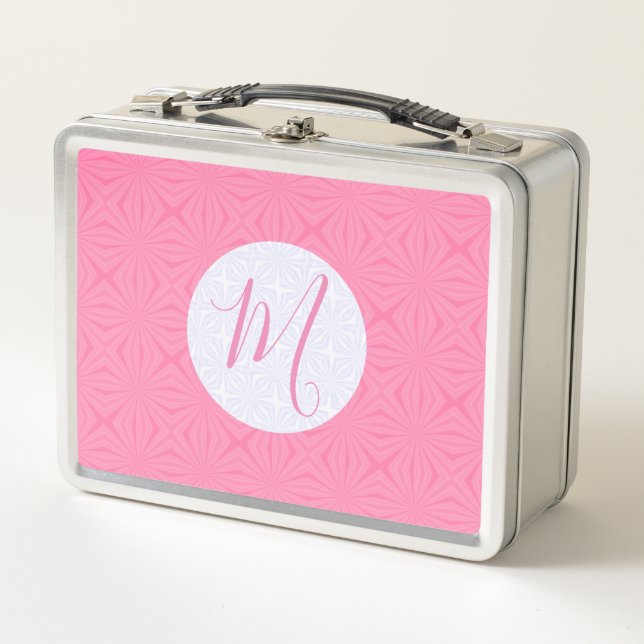 Light Pink Squiggly Squares Personalised Initial  Metal Lunch Box (Front)